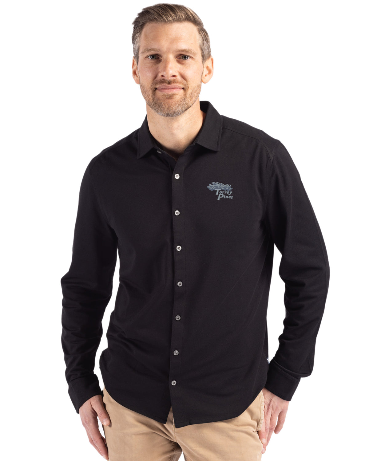 Torrey Pines Cutter & Buck Advantage Recycled Cotton-Blend Pique Mens Long Sleeve Button Down Shirt - MCK01332-35492