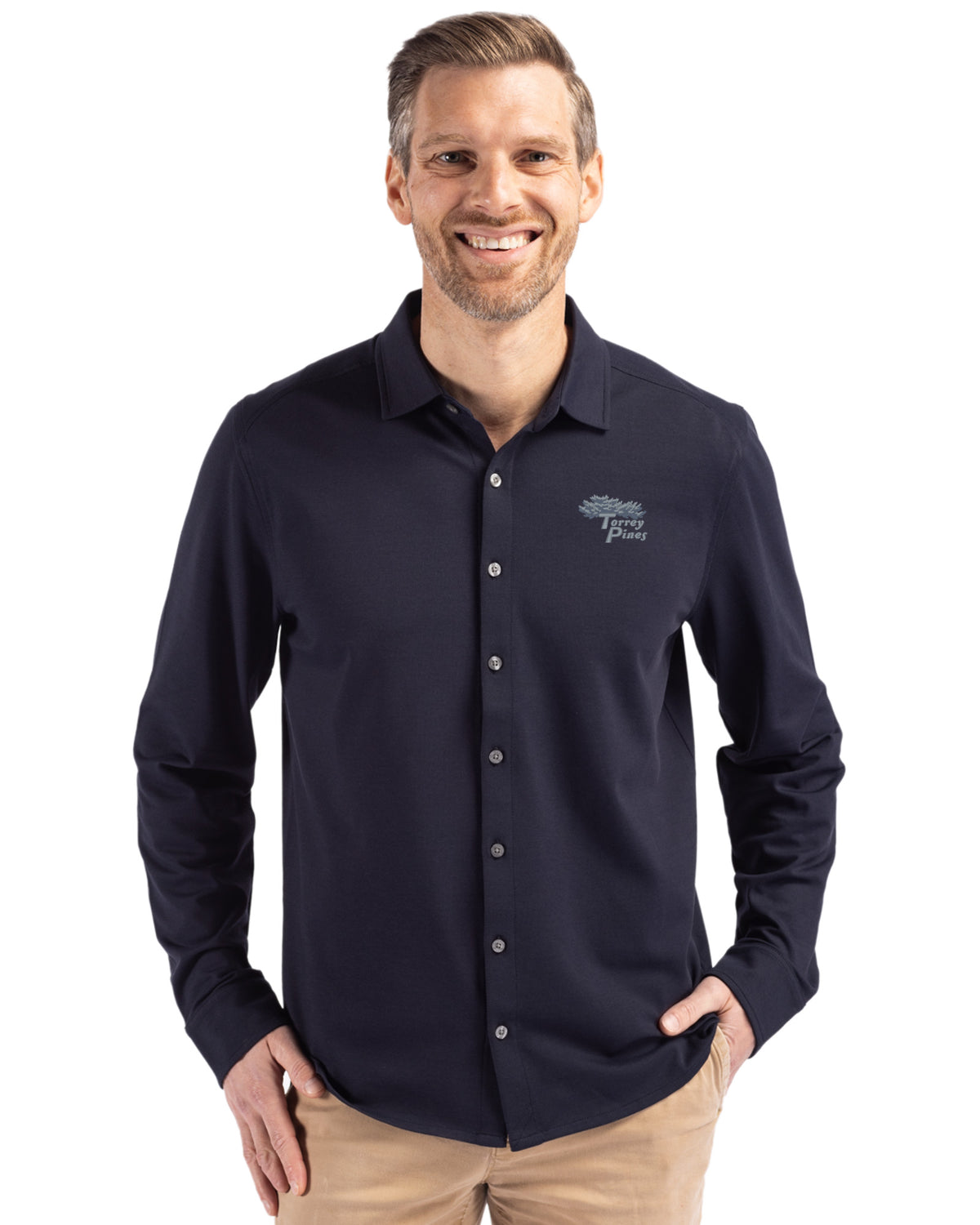 Torrey Pines Cutter & Buck Advantage Recycled Cotton-Blend Pique Mens Long Sleeve Button Down Shirt - MCK01332-35492