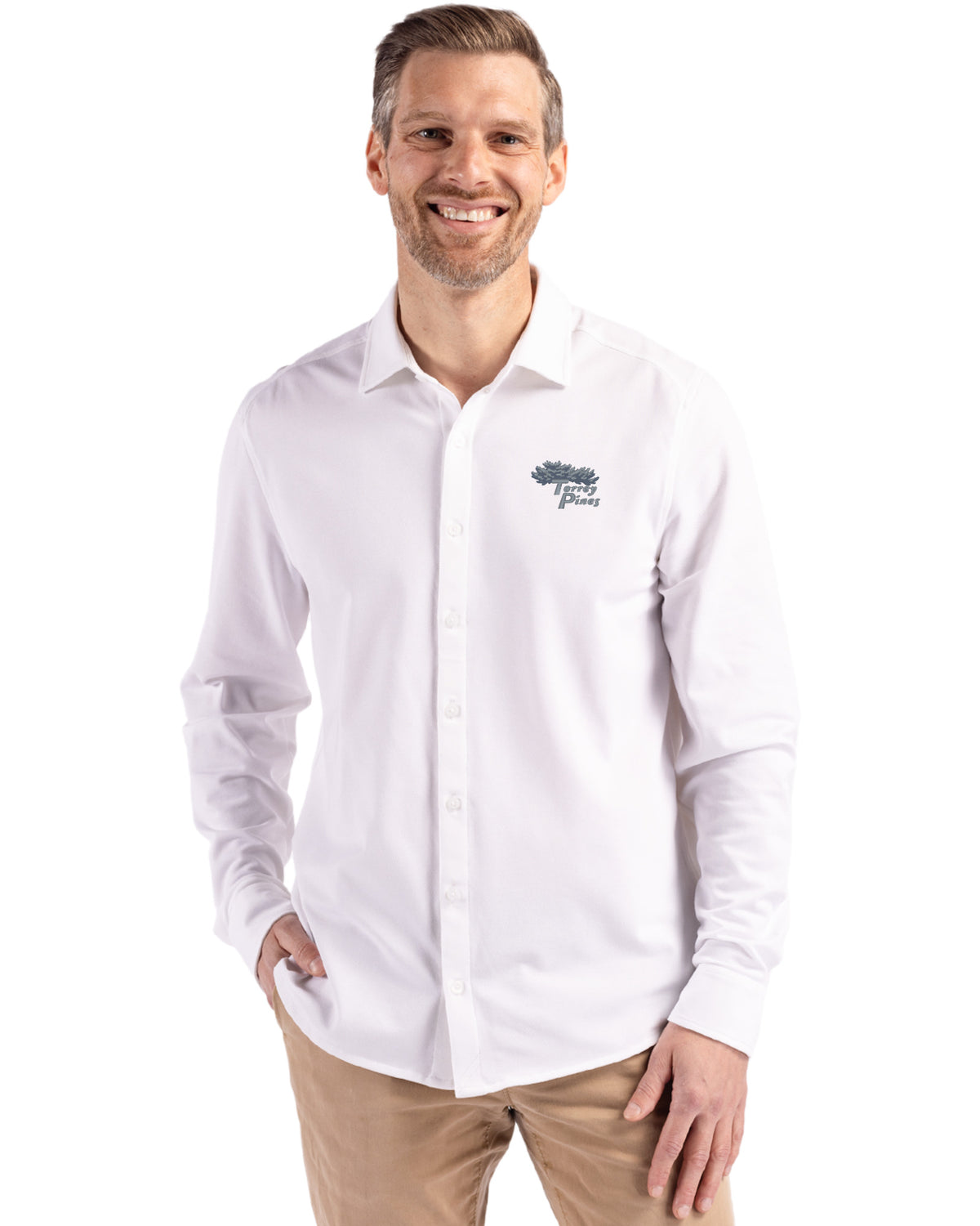 Torrey Pines Cutter & Buck Advantage Recycled Cotton-Blend Pique Mens Long Sleeve Button Down Shirt - MCK01332-35492