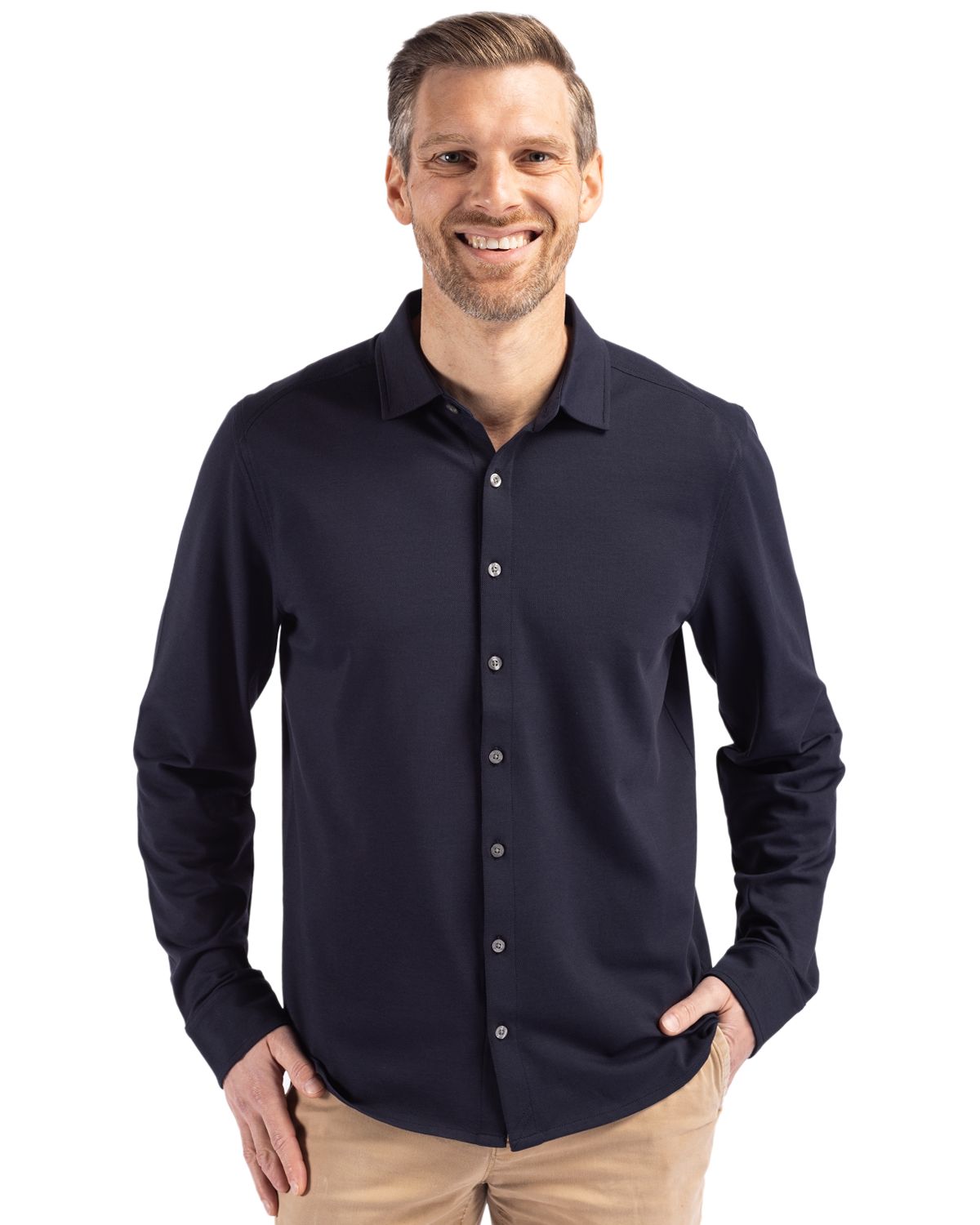 Cutter & Buck Advantage Recycled Cotton-Blend PiqueMensLong Sleeve ButtonDown Shirt - MCK01332