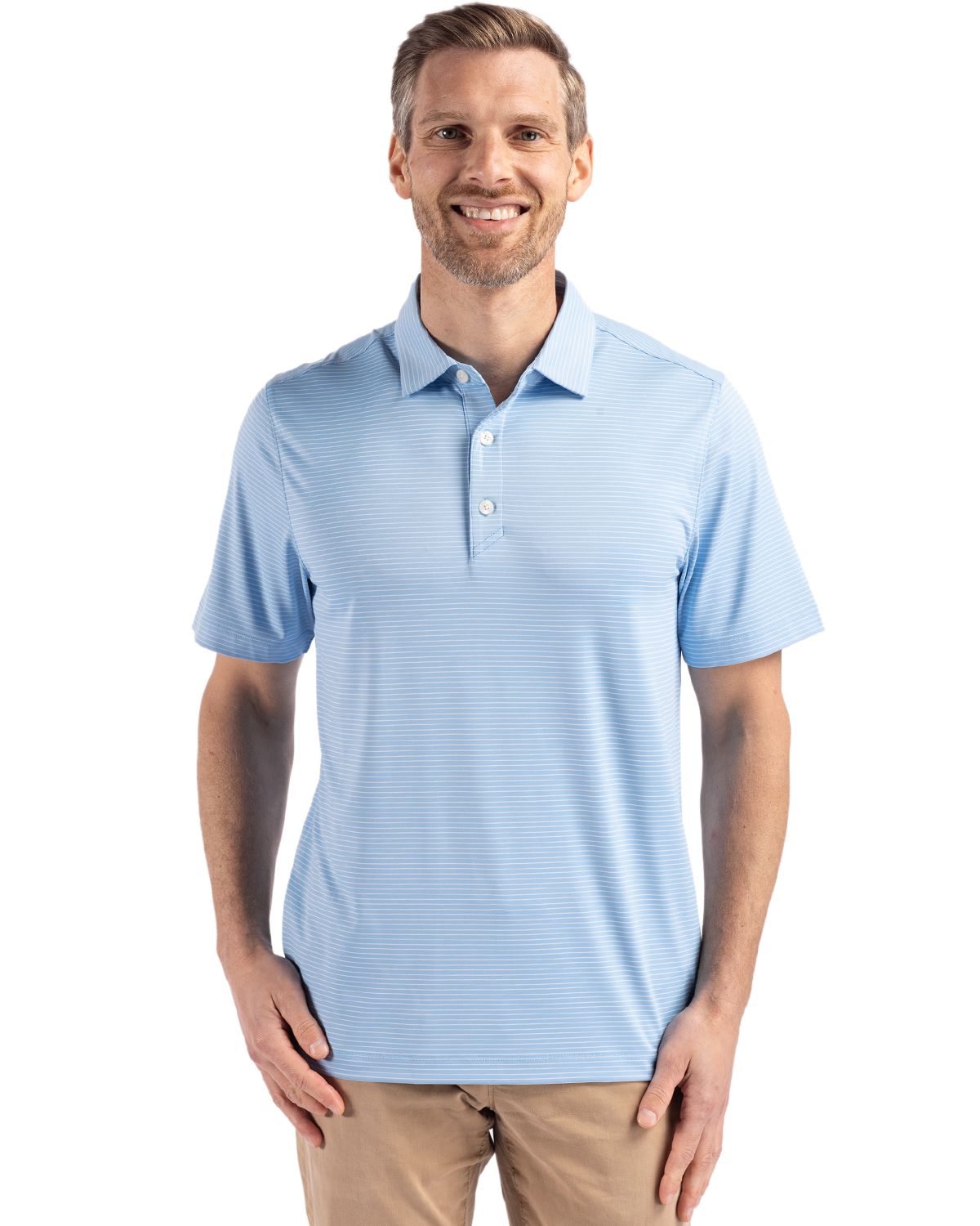 Cutter & Buck Forge Recycled Fine Line Stripe Four-Way Stretch Mens Polo - MCK01346