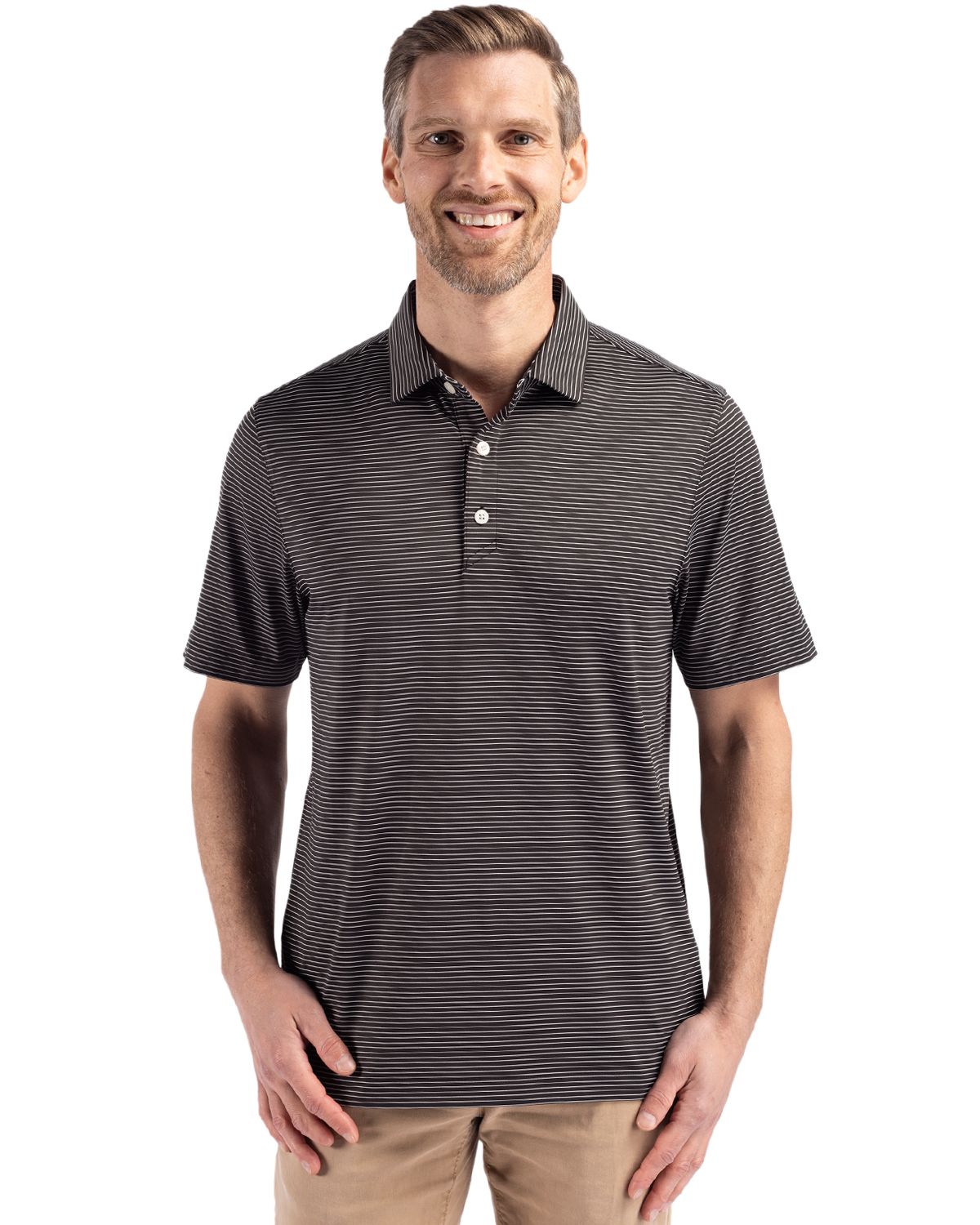 Cutter & Buck Forge Recycled Fine Line Stripe Four-Way Stretch Mens Polo - MCK01346