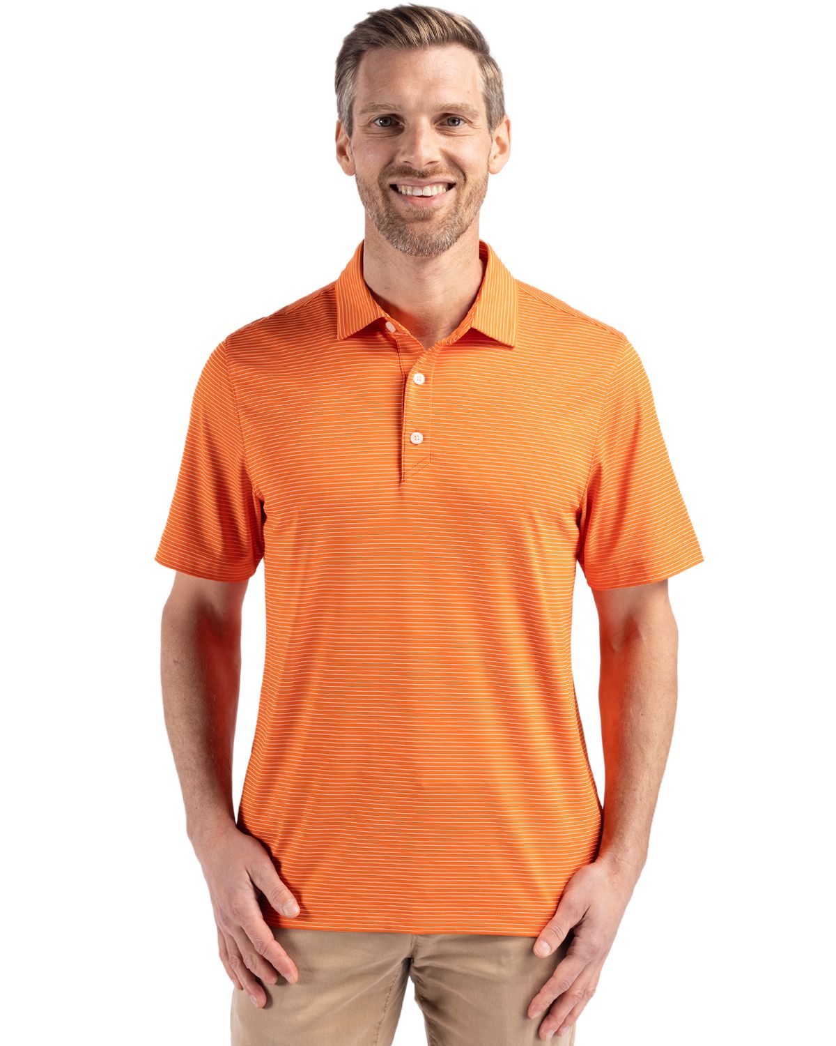 Cutter & Buck Forge Recycled Fine Line Stripe Four-Way Stretch Mens Polo - MCK01346