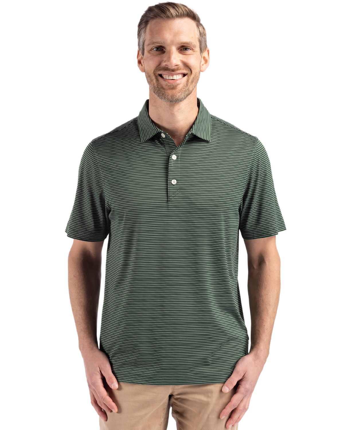 Cutter & Buck Forge Recycled Fine Line Stripe Four-Way Stretch Mens Polo - MCK01346