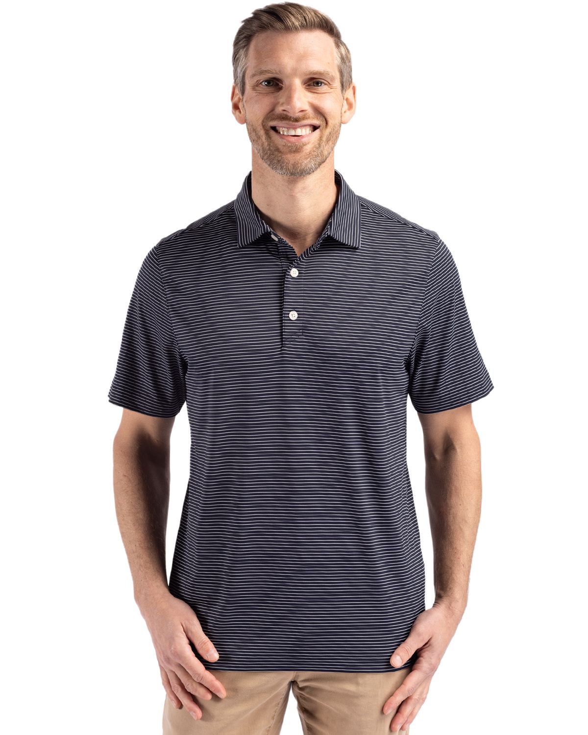 Cutter & Buck Forge Recycled Fine Line Stripe Four-Way Stretch Mens Polo - MCK01346