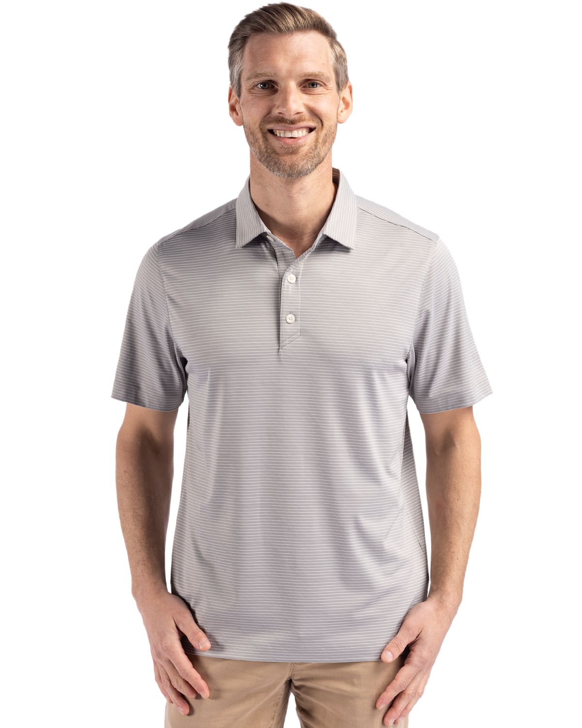 Cutter & Buck Forge Recycled Fine Line Stripe Four-Way Stretch Mens Polo - MCK01346