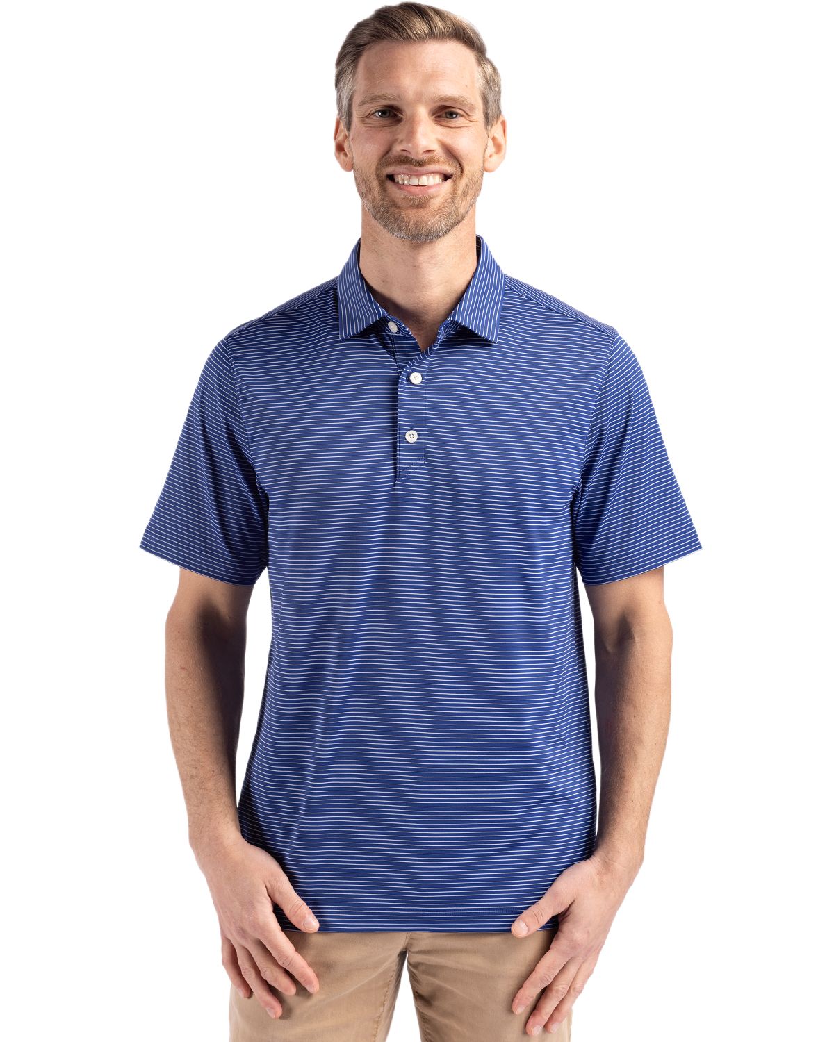 Cutter & Buck Forge Recycled Fine Line Stripe Four-Way Stretch Mens Polo - MCK01346