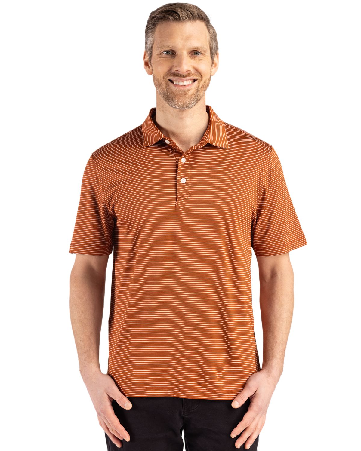 Cutter & Buck Forge Recycled Fine Line Stripe Four-Way Stretch Mens Polo - MCK01346