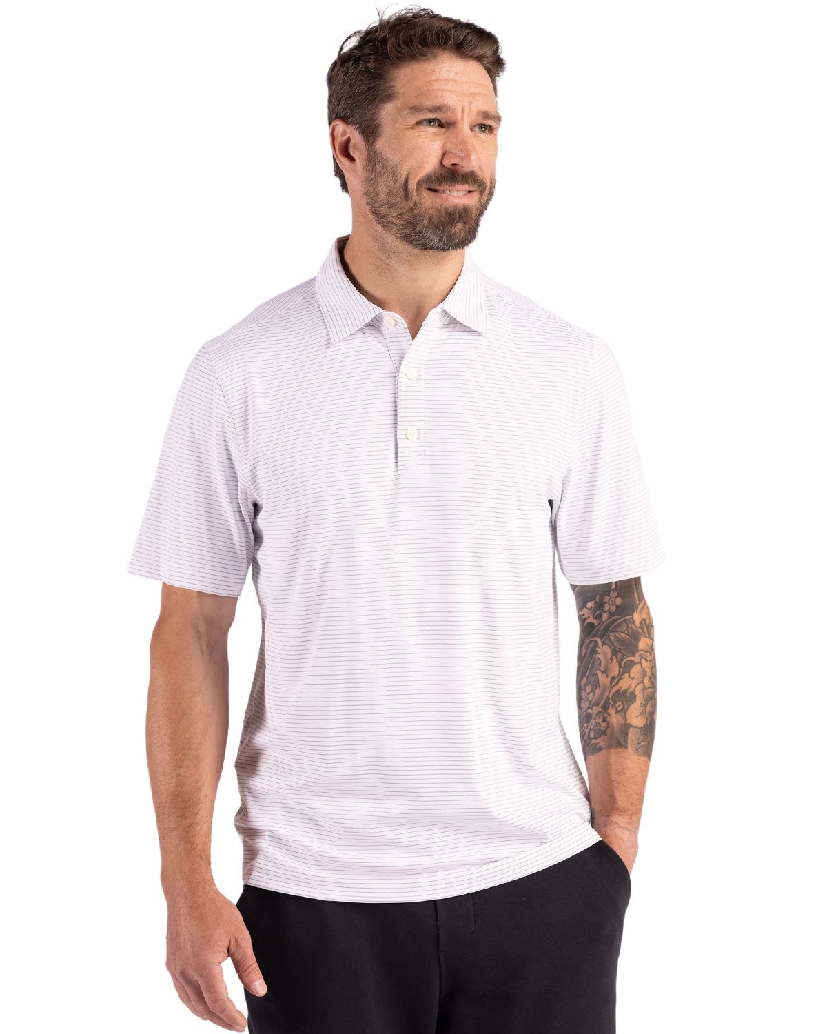 Cutter & Buck Forge Recycled Fine Line Stripe Four-Way Stretch Mens Polo - MCK01346