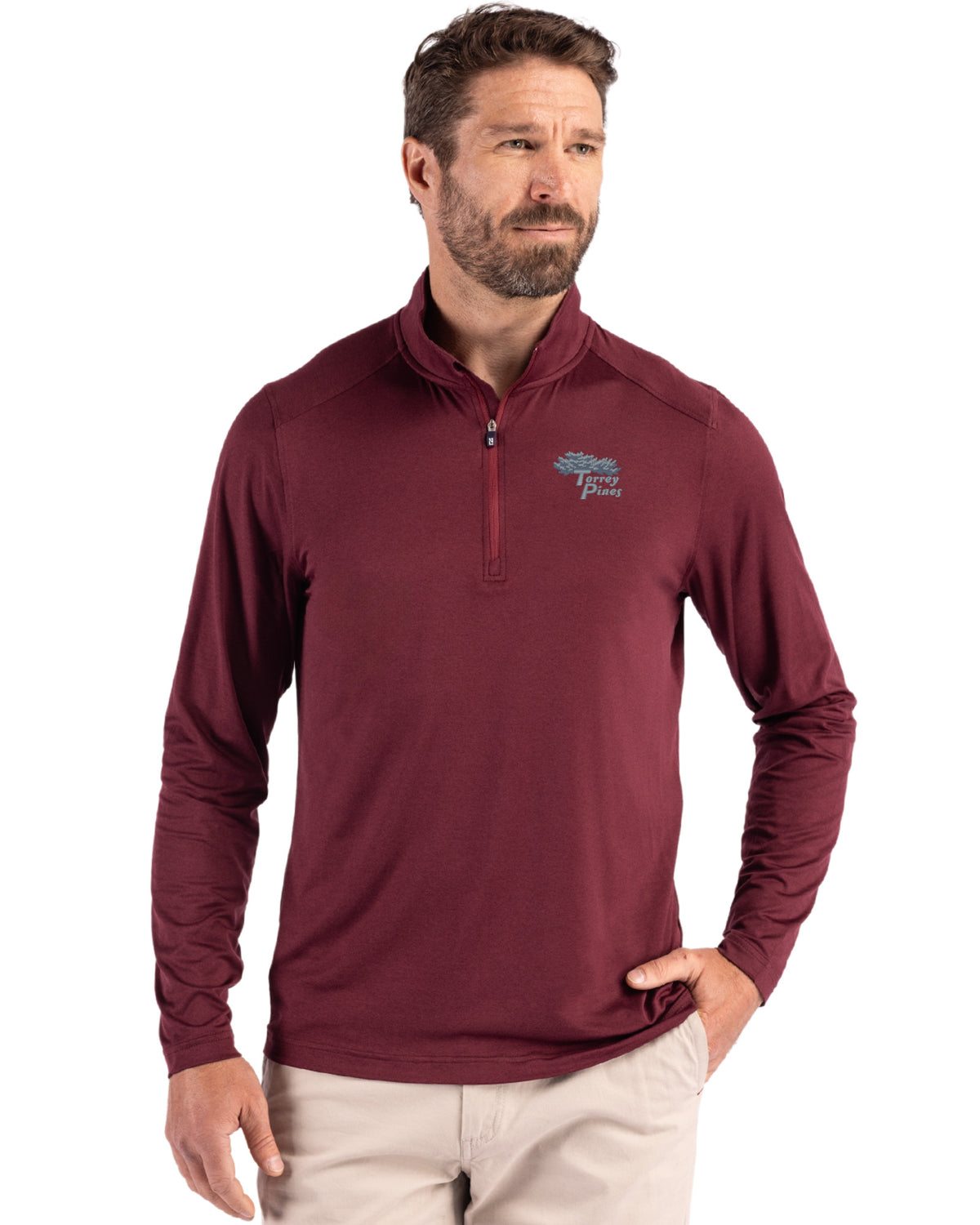 Torrey Pines Cutter & Buck Coastline Recycled Double Peached Mens Quarter Zip Pullover - MCK01347-35492