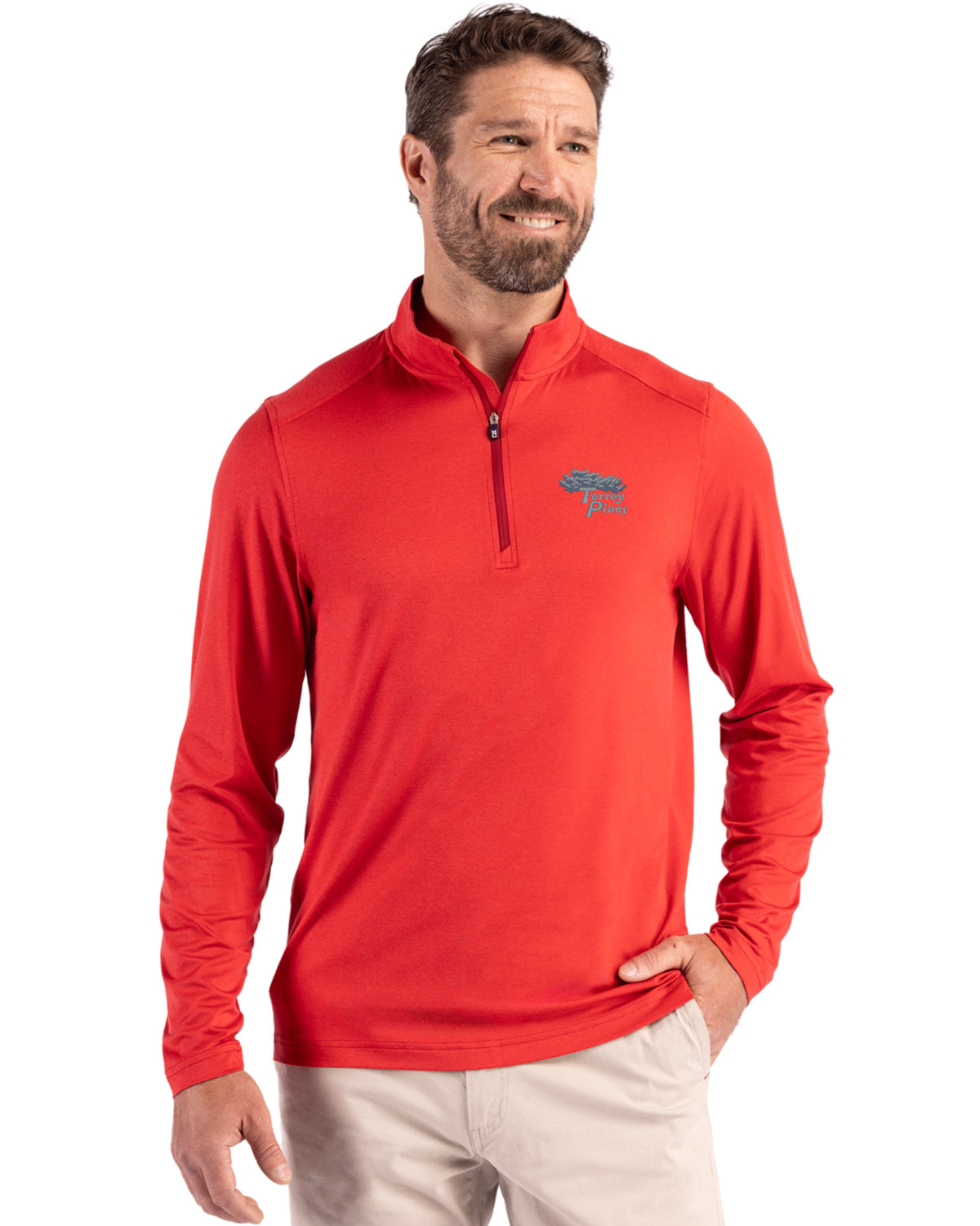 Torrey Pines Cutter & Buck Coastline Recycled Double Peached Mens Quarter Zip Pullover - MCK01347-35492