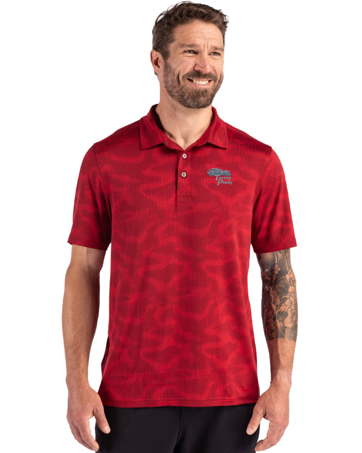 Torrey Pines Cutter & Buck Coastline Recycled Double Peached Camo Print Mens Polo - MCK01359-35492