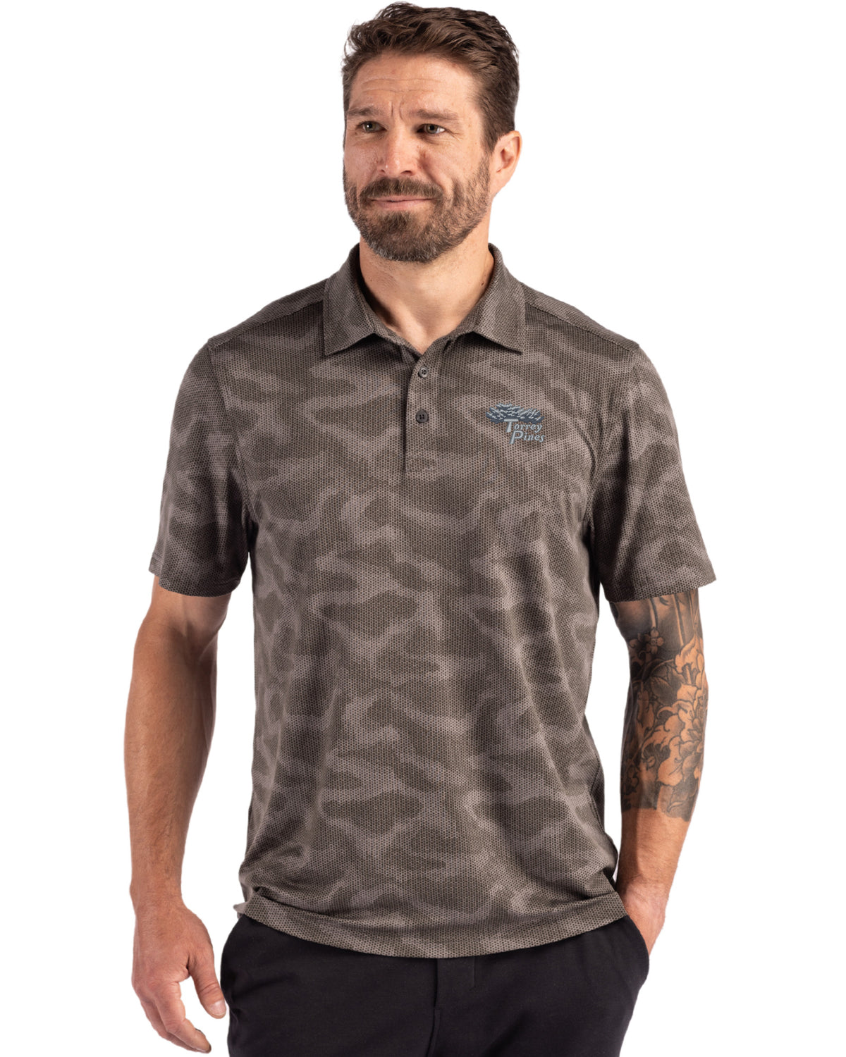 Torrey Pines Cutter & Buck Coastline Recycled Double Peached Camo Print Mens Polo - MCK01359-35492