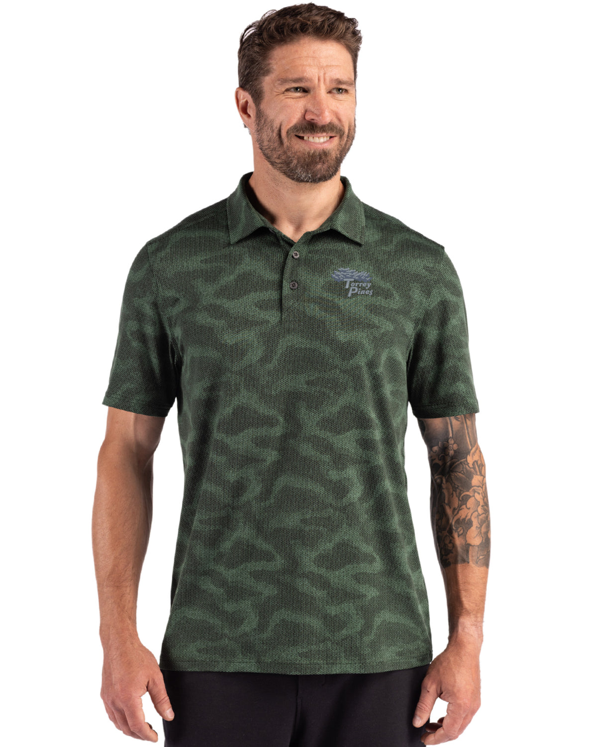 Torrey Pines Cutter & Buck Coastline Recycled Double Peached Camo Print Mens Polo - MCK01359-35492