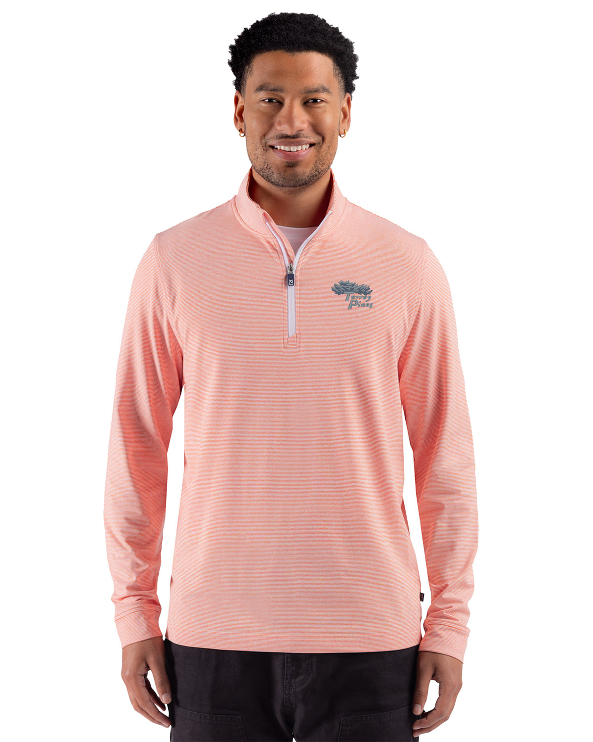 Torrey Pines Cutter & Buck Adapt Recycled Soft Knit Stripe Mens Quarter Zip Pullover - MCK01379-35492