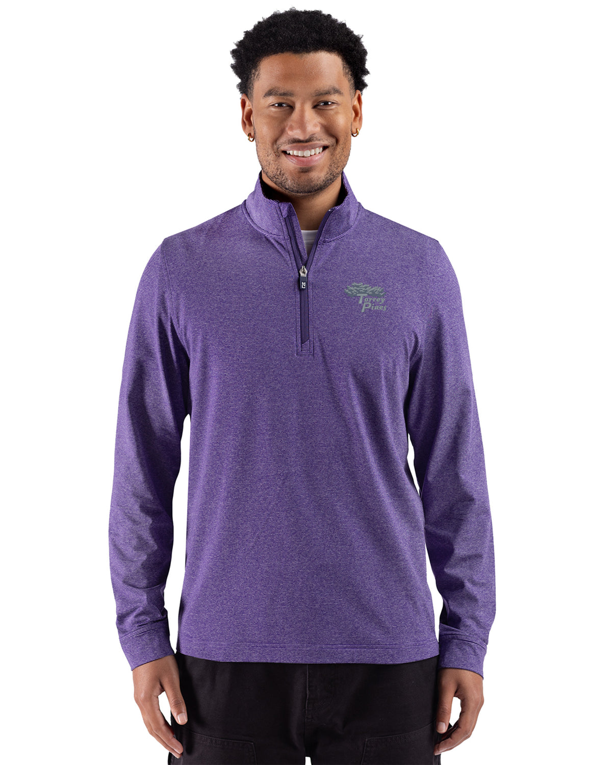 Torrey Pines Cutter & Buck Adapt Recycled Soft Knit Stripe Mens Quarter Zip Pullover - MCK01379-35492