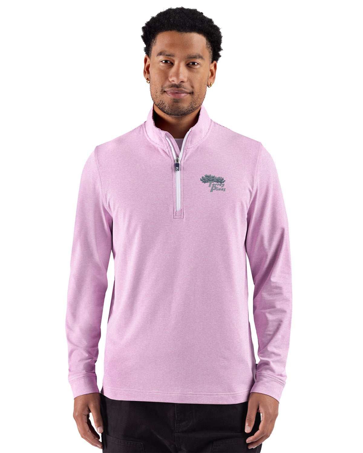 Torrey Pines Cutter & Buck Adapt Recycled Soft Knit Stripe Mens Quarter Zip Pullover - MCK01379-35492