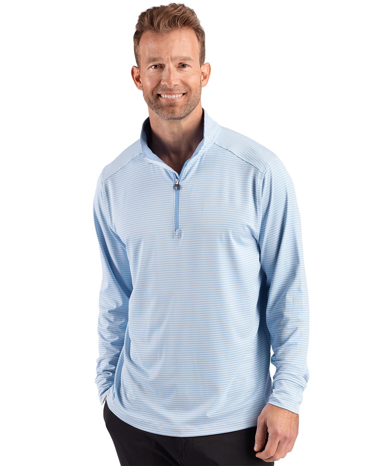Cutter & Buck Forge Recycled Double Stripe Four-Way Stretch Mens Quarter Zip Pullover - MCK01383