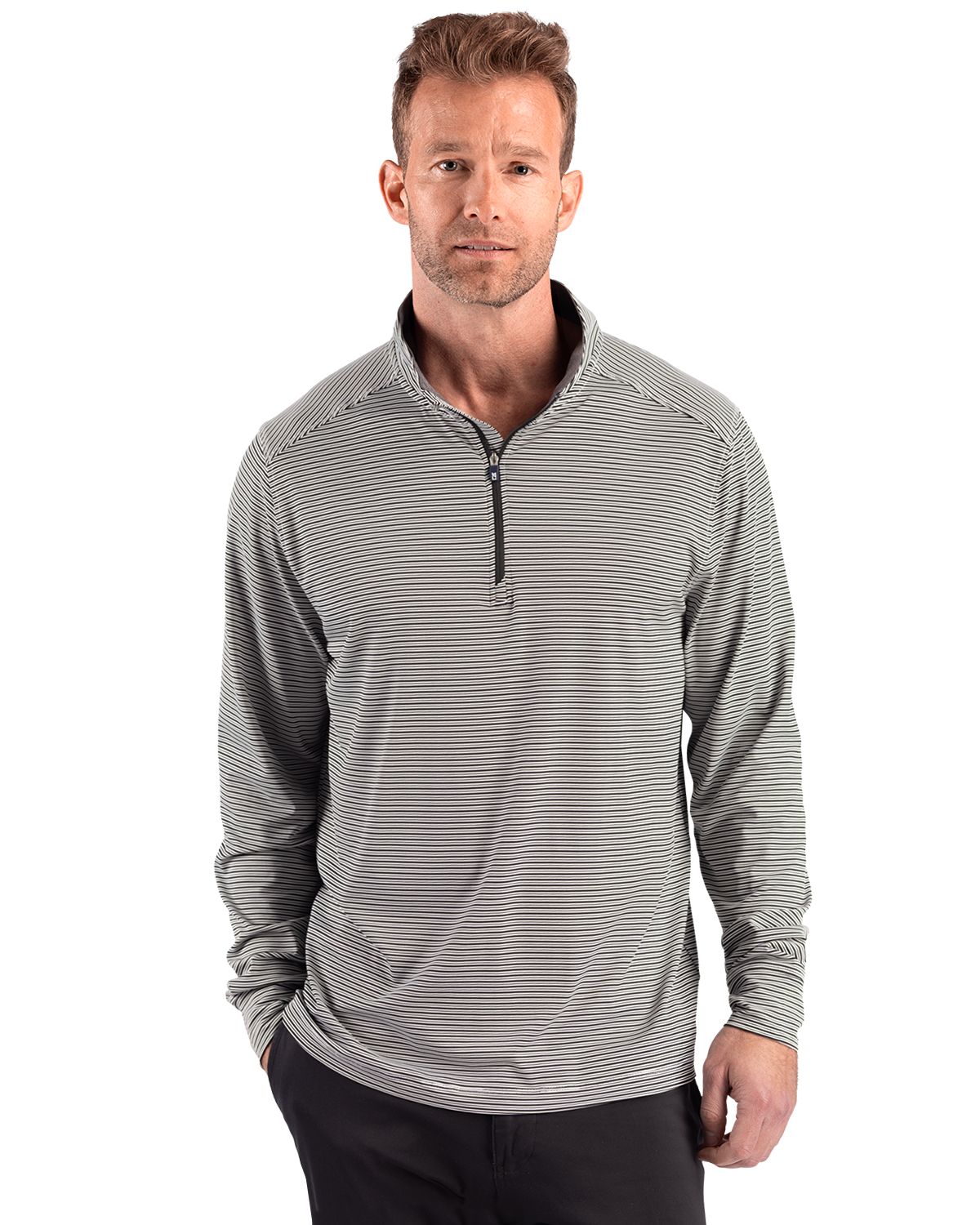 Cutter & Buck Forge Recycled Double Stripe Four-Way Stretch Mens Quarter Zip Pullover - MCK01383