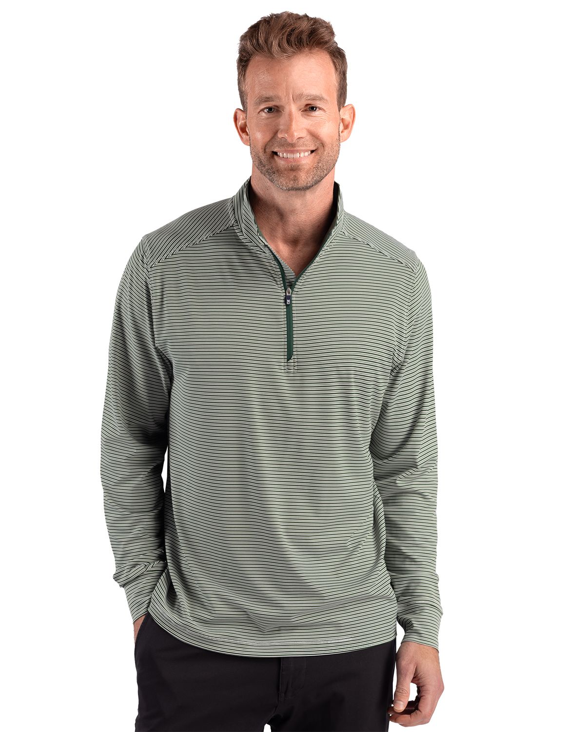 Cutter & Buck Forge Recycled Double Stripe Four-Way Stretch Mens Quarter Zip Pullover - MCK01383
