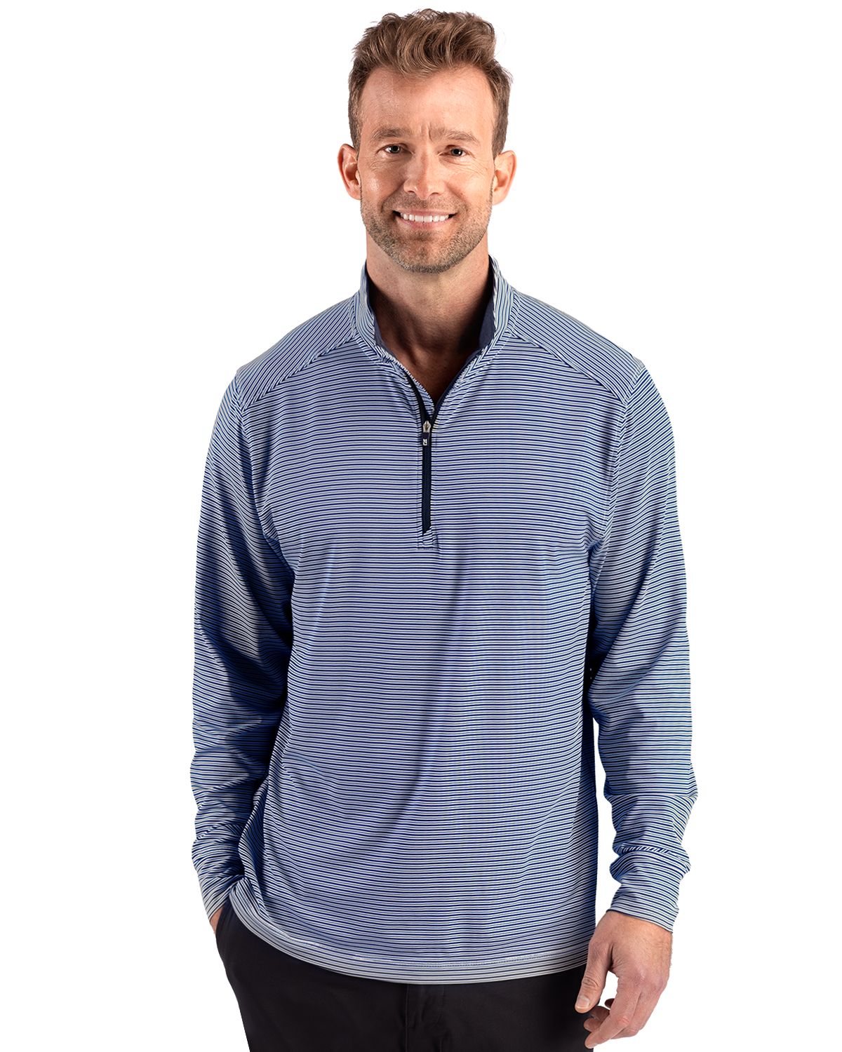 Cutter & Buck Forge Recycled Double Stripe Four-Way Stretch Mens Quarter Zip Pullover - MCK01383