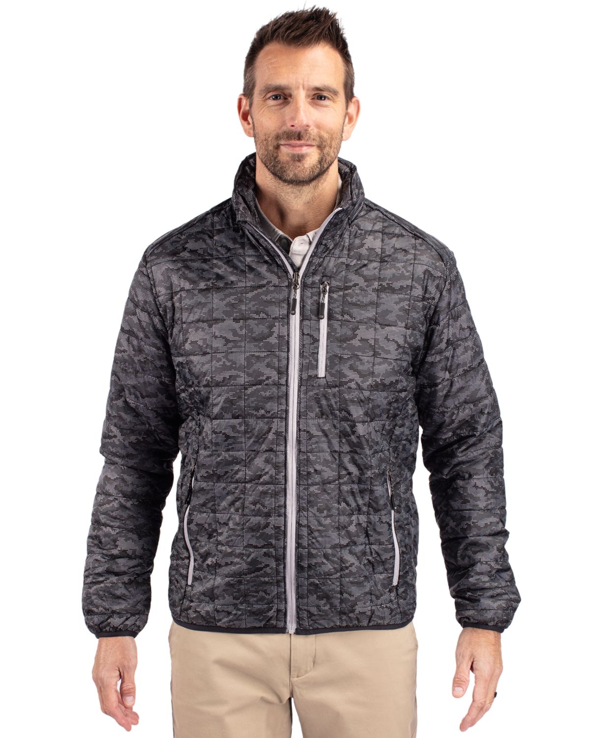 Cutter & Buck Rainier Recycled Insulated Printed Puffer Mens Full Zip Jacket - MCO00068