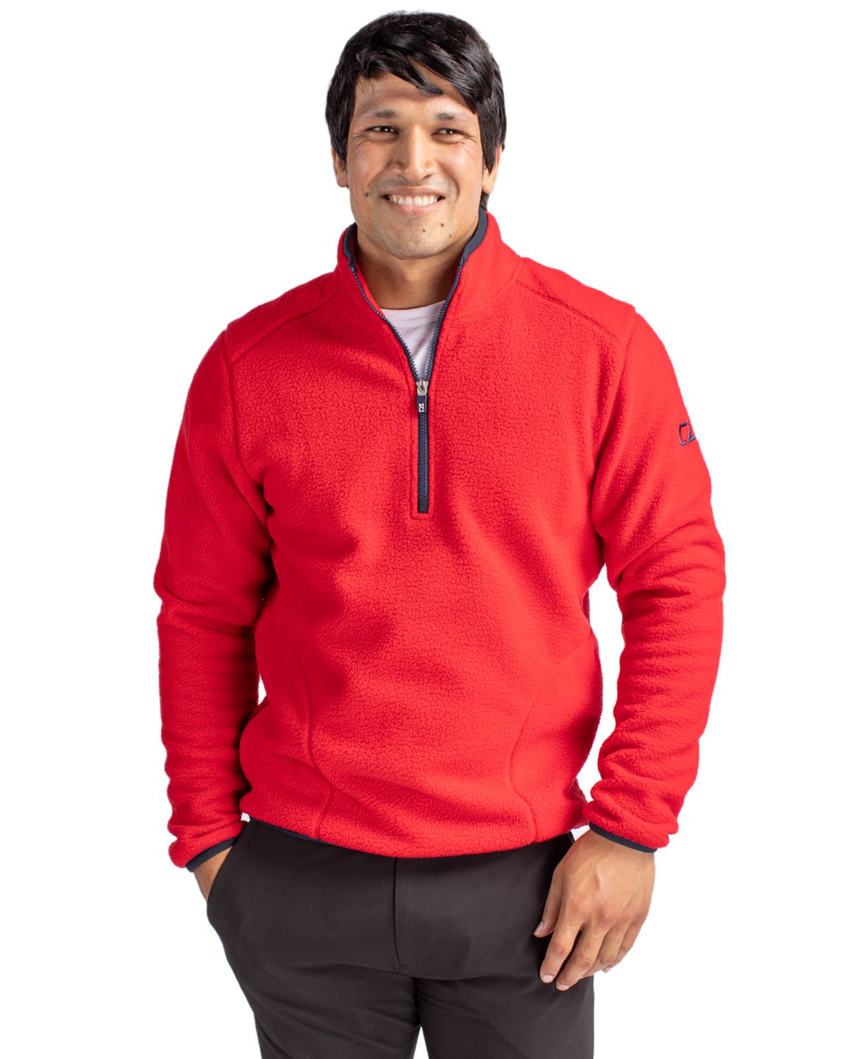 Cutter & Buck Cascade Epic Comfort Recycled Sherpa Fleece Mens Quarter Zip Jacket - MCO00071