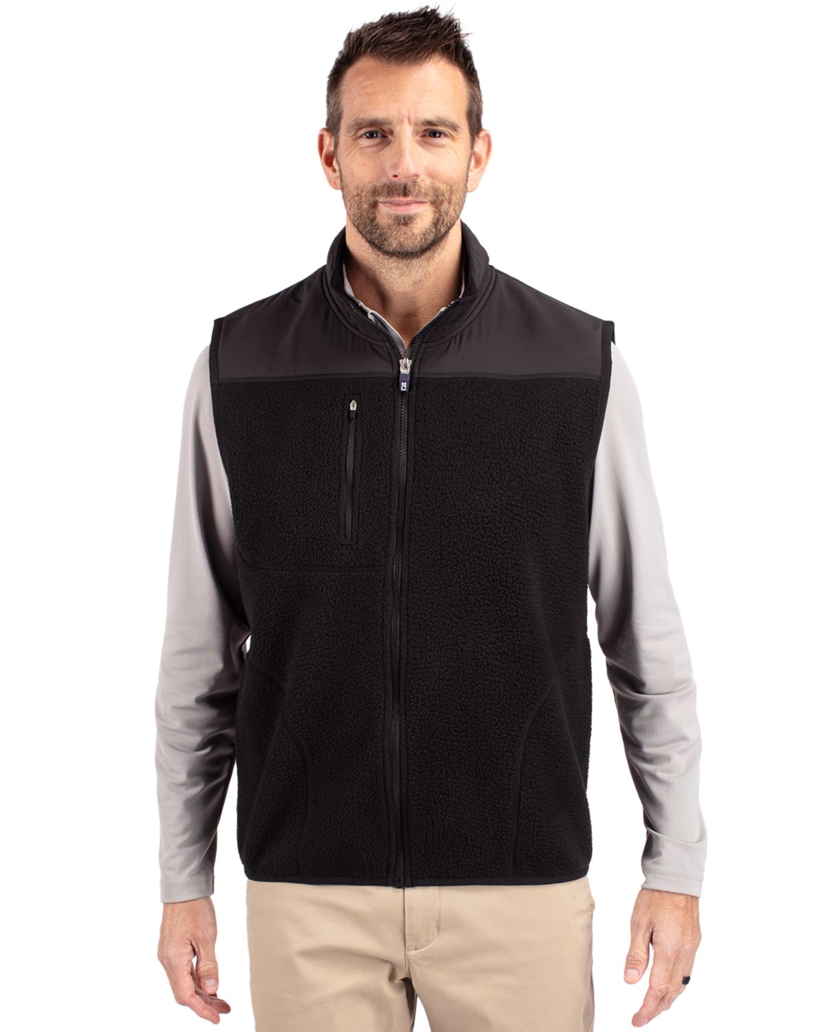 Cutter & Buck Cascade Epic Comfort Recycled Sherpa Fleece Mens Big & Tall Full Zip Vest - BCO00084