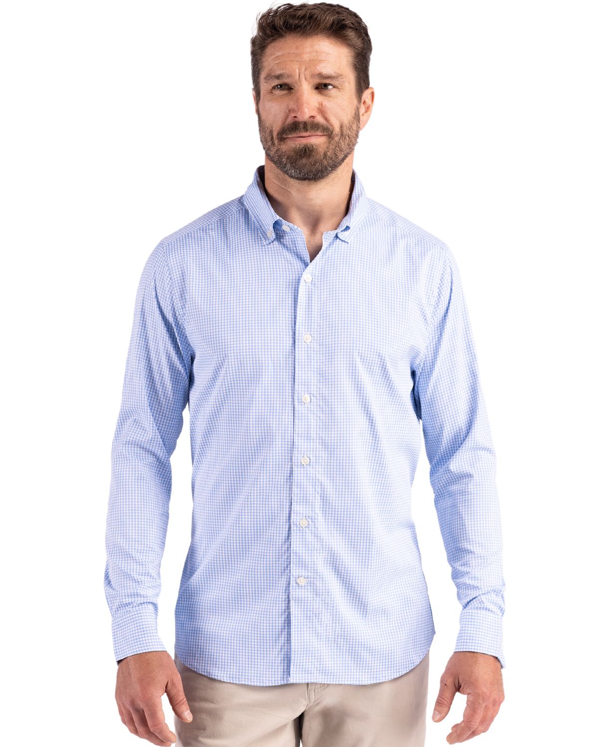 Cutter & Buck Skyline Recycled Gingham Mens Long Sleeve Button Down  Dress Shirt - MCW00236