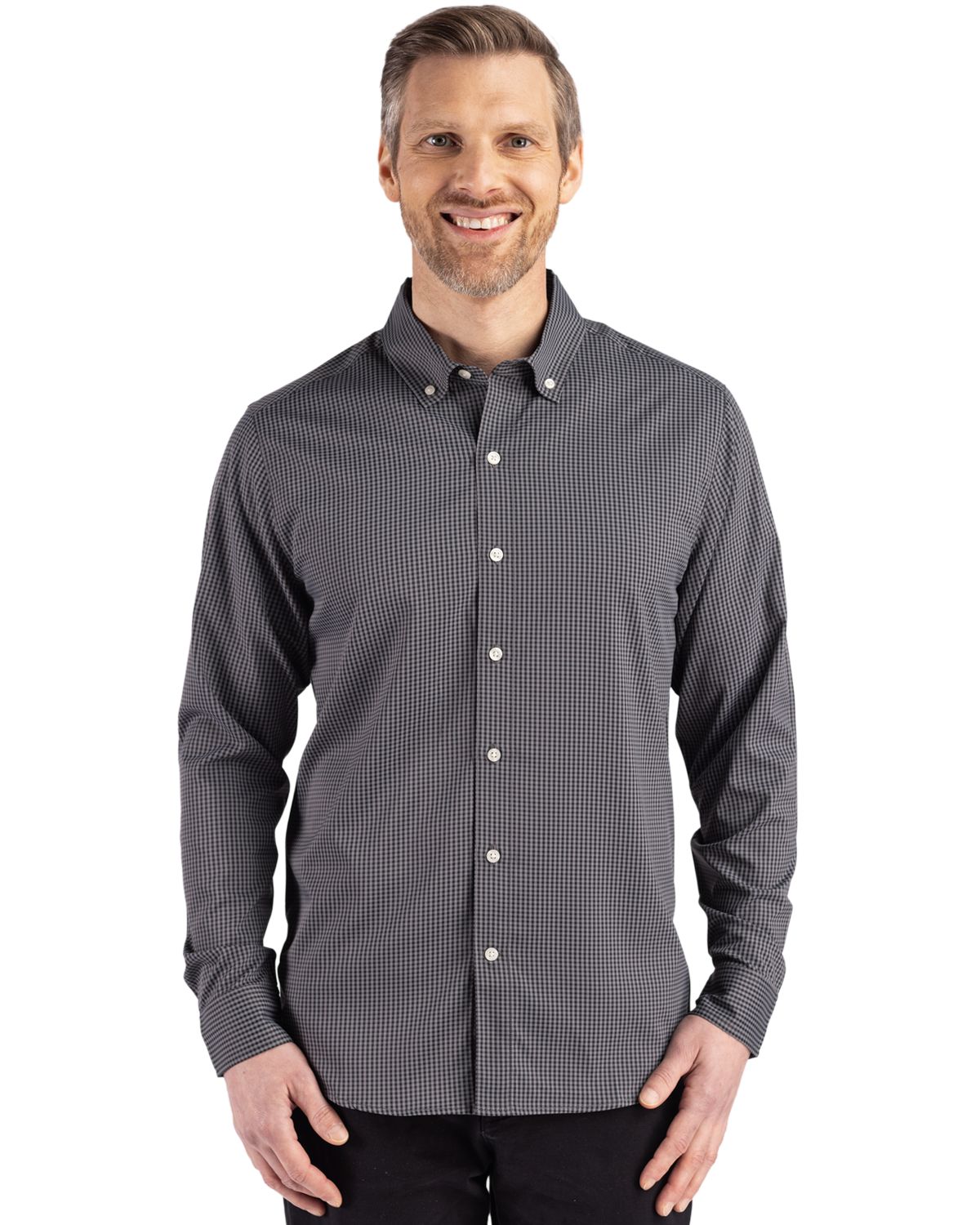 Cutter & Buck Skyline Recycled Gingham Mens Long Sleeve Button Down  Dress Shirt - MCW00236