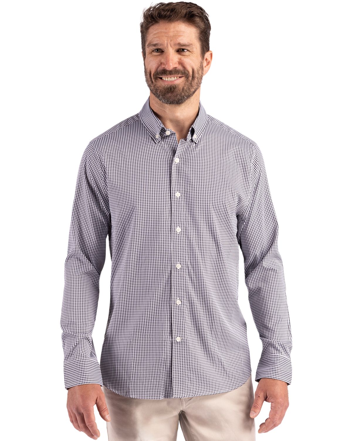 Cutter & Buck Skyline Recycled Gingham Mens Long Sleeve Button Down  Dress Shirt - MCW00236