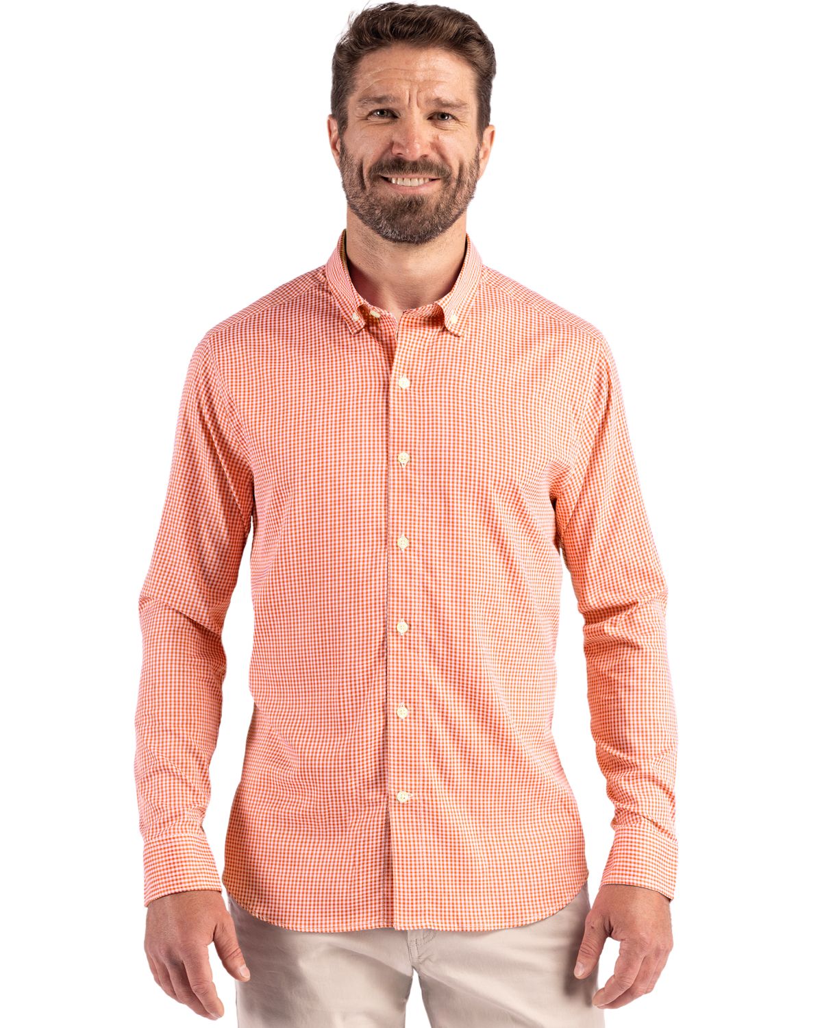 Cutter & Buck Skyline Recycled Gingham Mens Long Sleeve Button Down  Dress Shirt - MCW00236