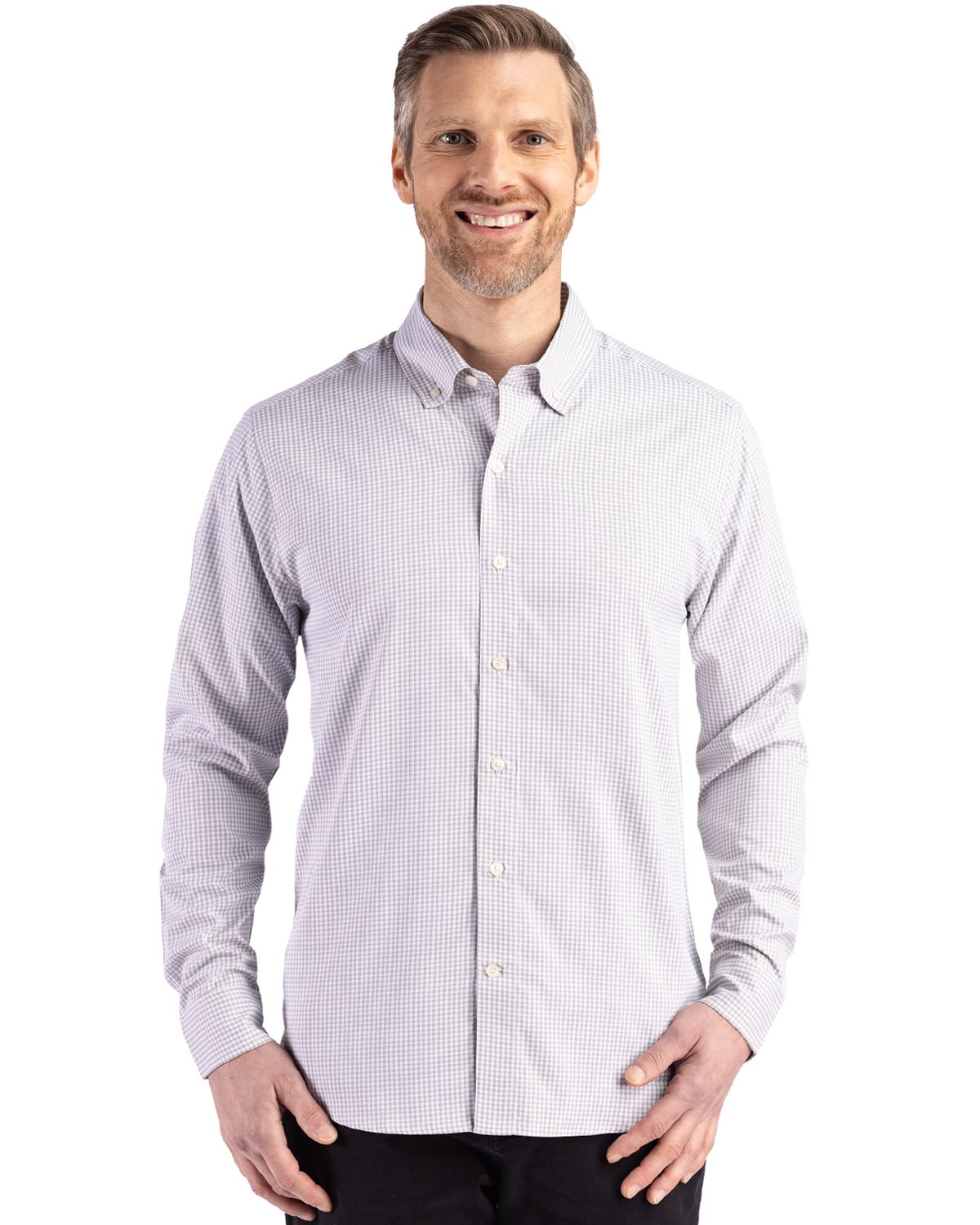 Cutter & Buck Skyline Recycled Gingham Mens Long Sleeve Button Down  Dress Shirt - MCW00236