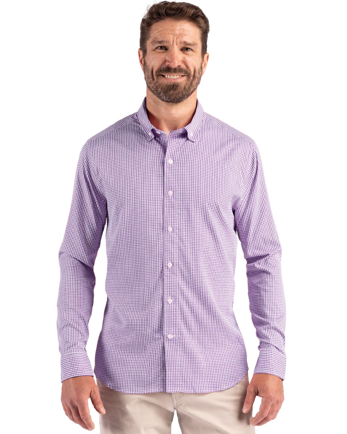 Cutter & Buck Skyline Recycled Gingham Mens Long Sleeve Button Down  Dress Shirt - MCW00236