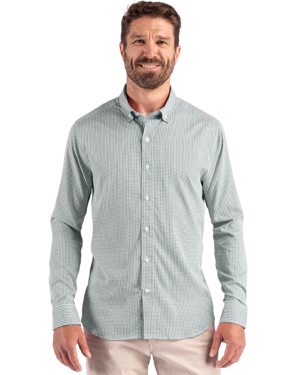 Cutter & Buck Skyline Recycled Gingham Mens Long Sleeve Button Down  Dress Shirt - MCW00236