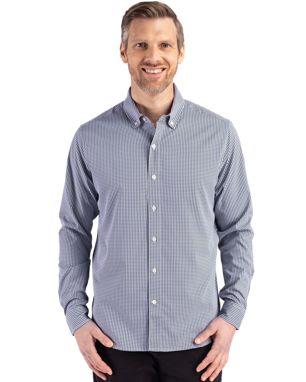 Cutter & Buck Skyline Recycled Gingham Mens Long Sleeve Button Down  Dress Shirt - MCW00236