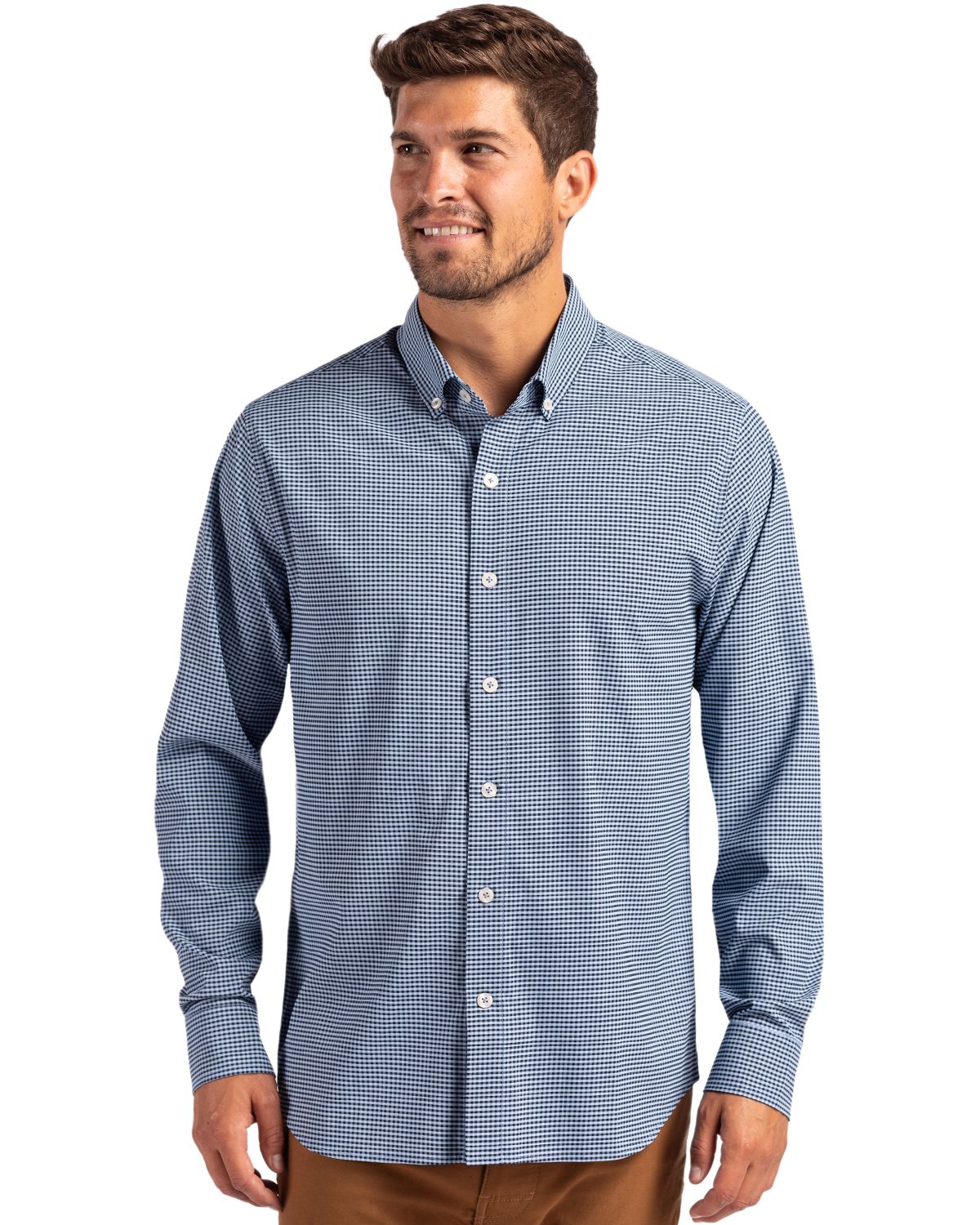 Cutter & Buck Skyline Recycled Gingham Mens Long Sleeve Button Down  Dress Shirt - MCW00236
