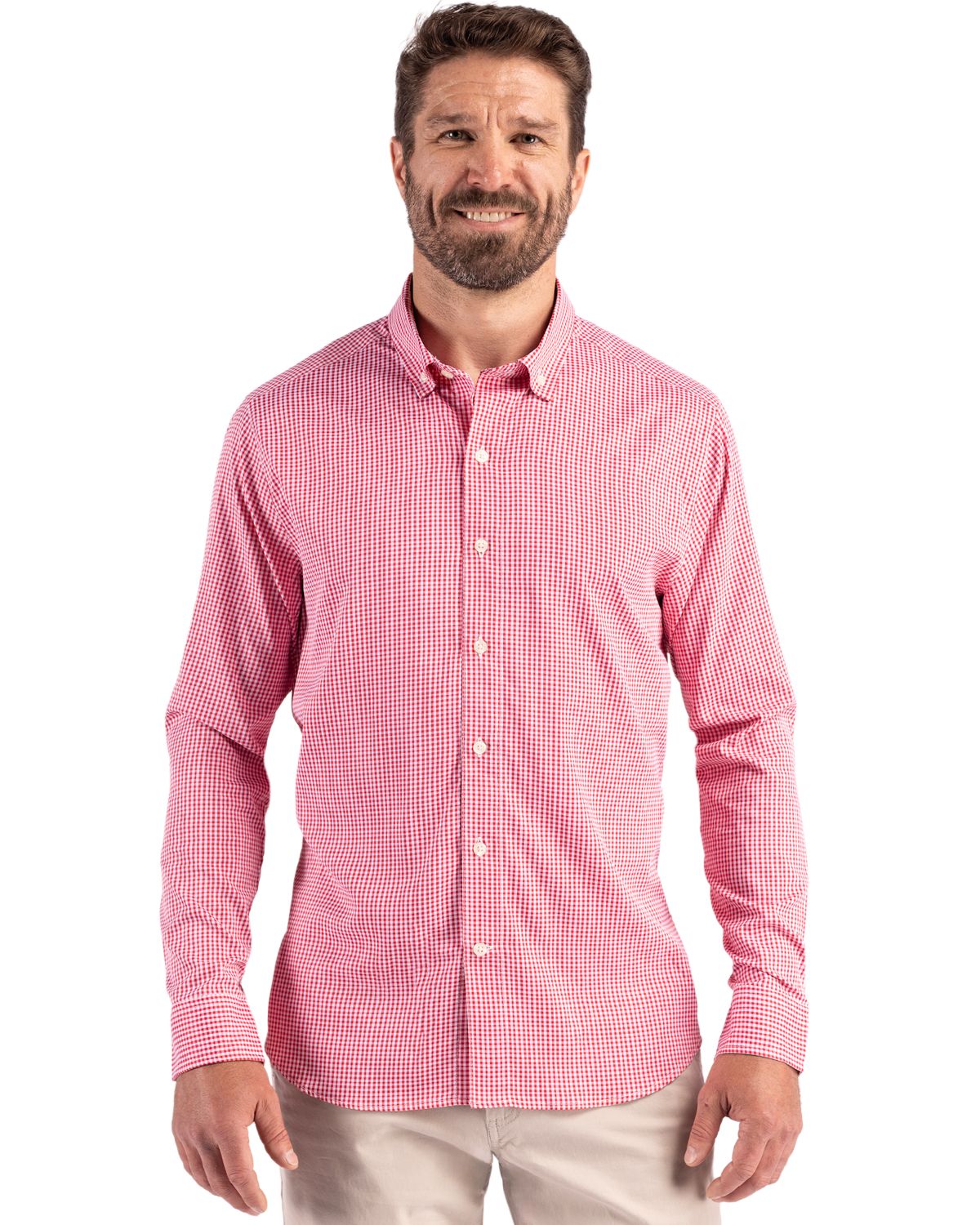 Cutter & Buck Skyline Recycled Gingham Mens Long Sleeve Button Down  Dress Shirt - MCW00236