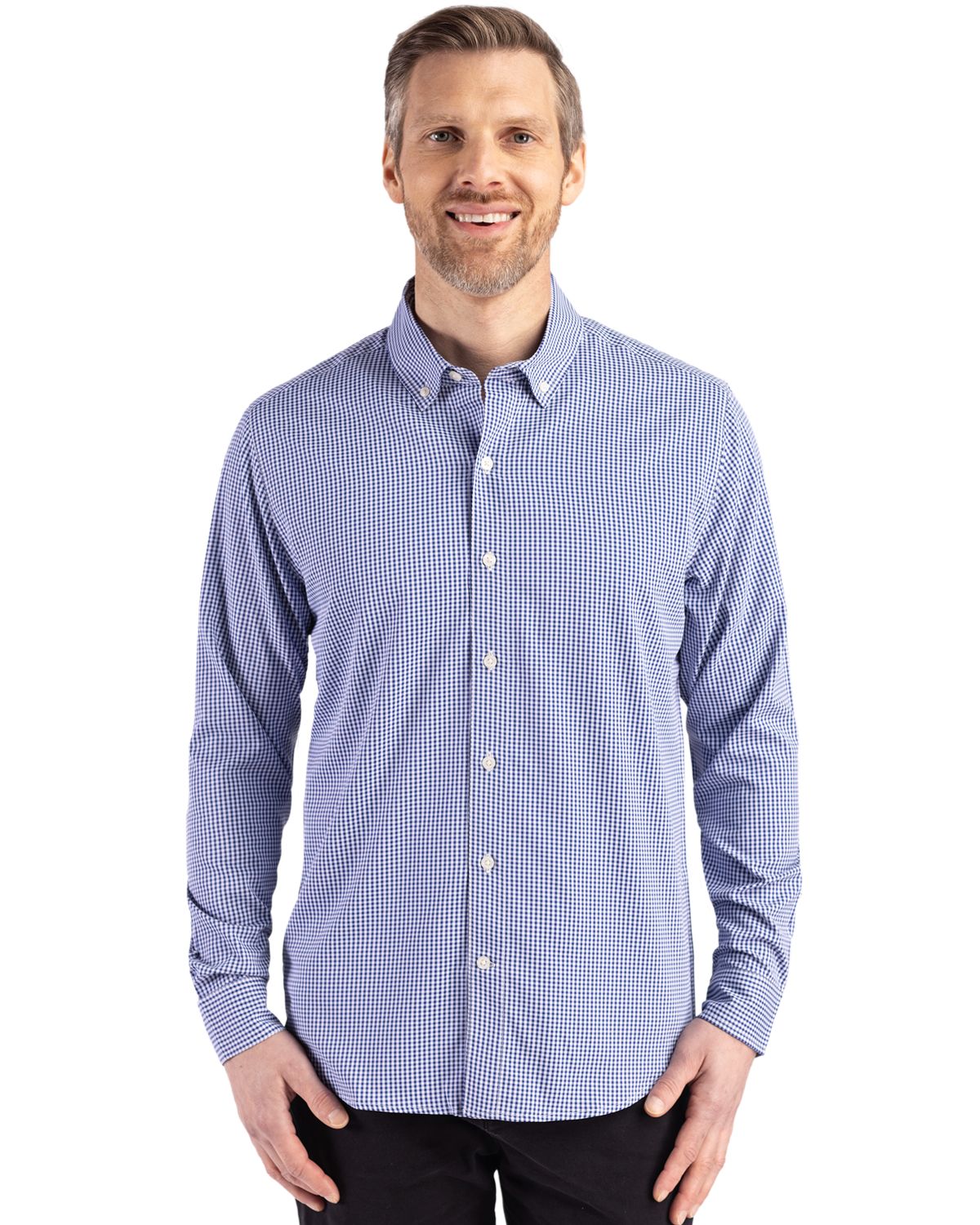Cutter & Buck Skyline Recycled Gingham Mens Long Sleeve Button Down  Dress Shirt - MCW00236