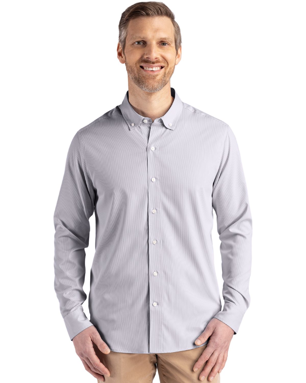 Cutter & Buck Skyline Recycled Pinstripe Mens Long Sleeve Button Down  Dress Shirt - MCW00237