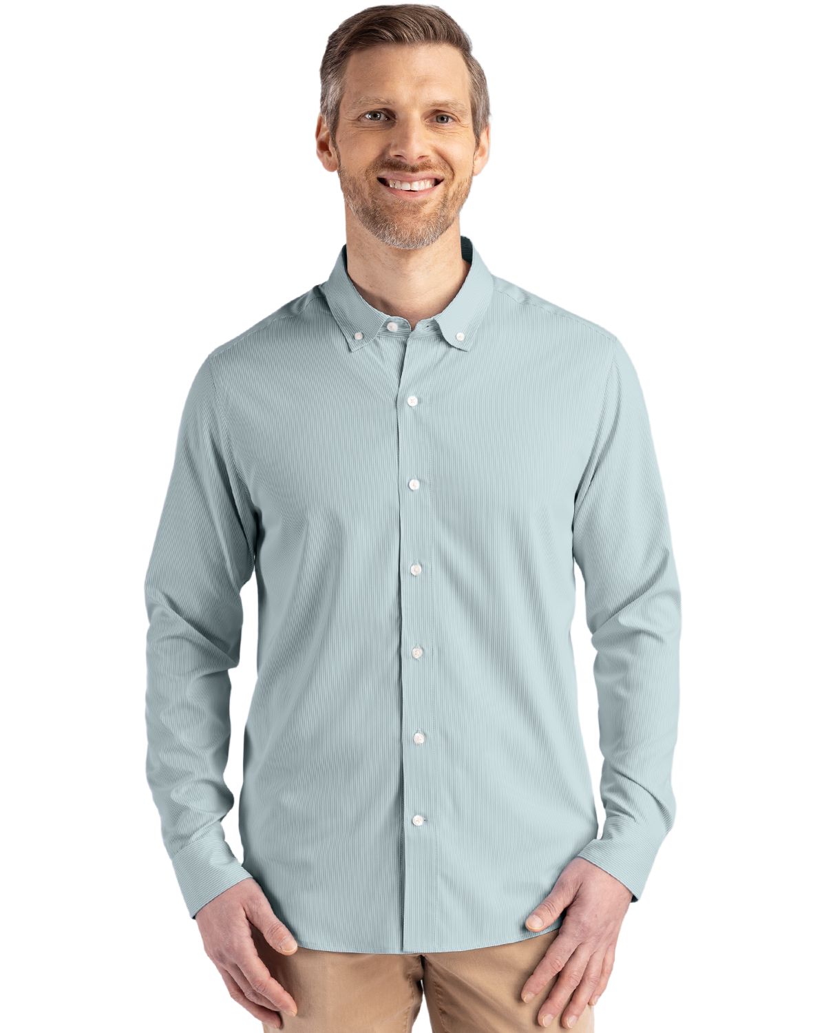 Cutter & Buck Skyline Recycled Pinstripe Mens Long Sleeve Button Down  Dress Shirt - MCW00237