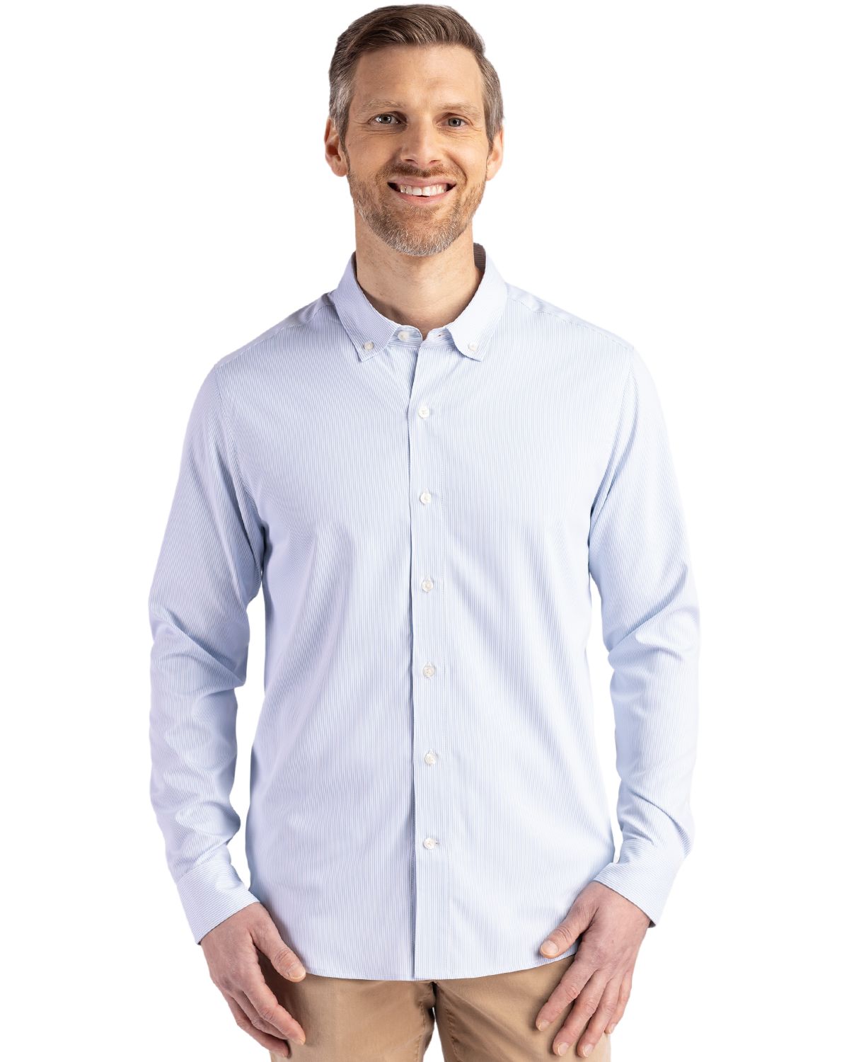 Cutter & Buck Skyline Recycled Pinstripe Mens Long Sleeve Button Down  Dress Shirt - MCW00237
