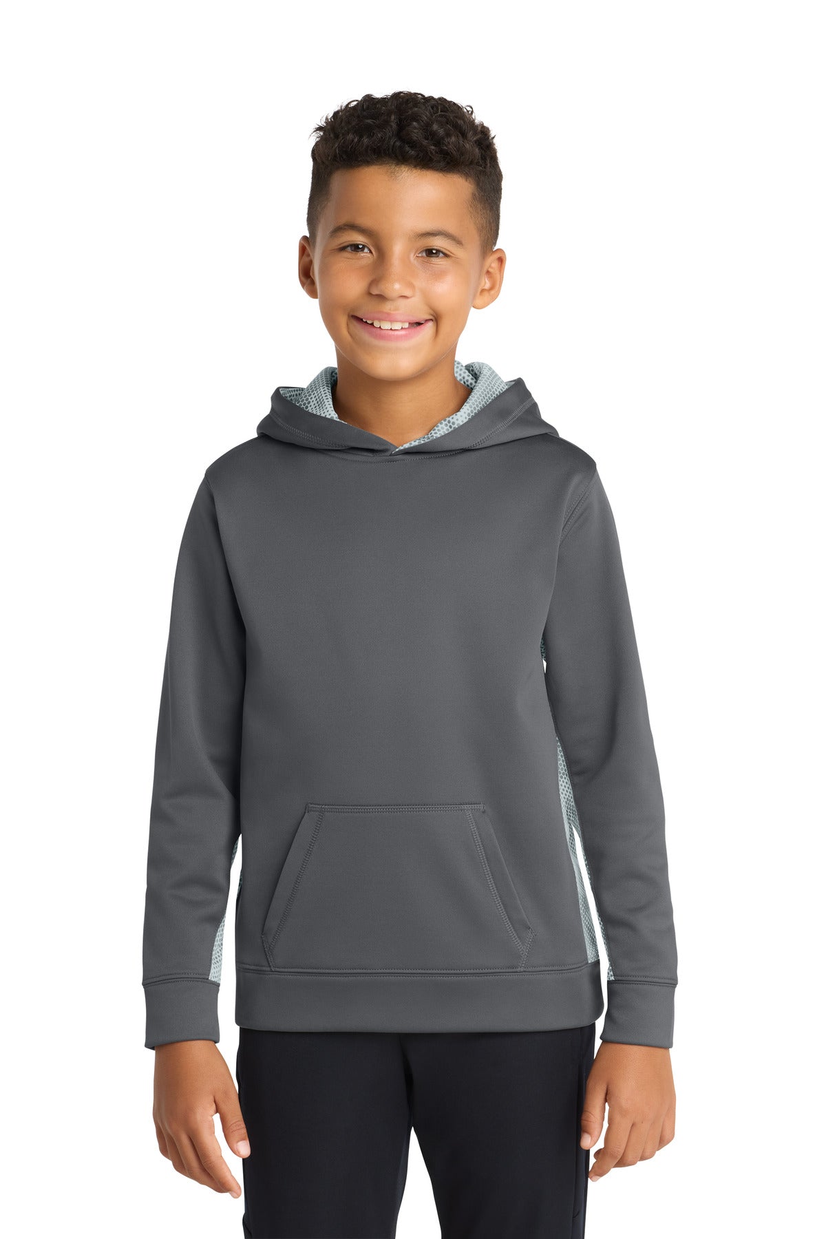 Sport-Tek ®  Youth Sport-Wick ®  CamoHex Fleece Colorblock Hooded Pullover.  YST239