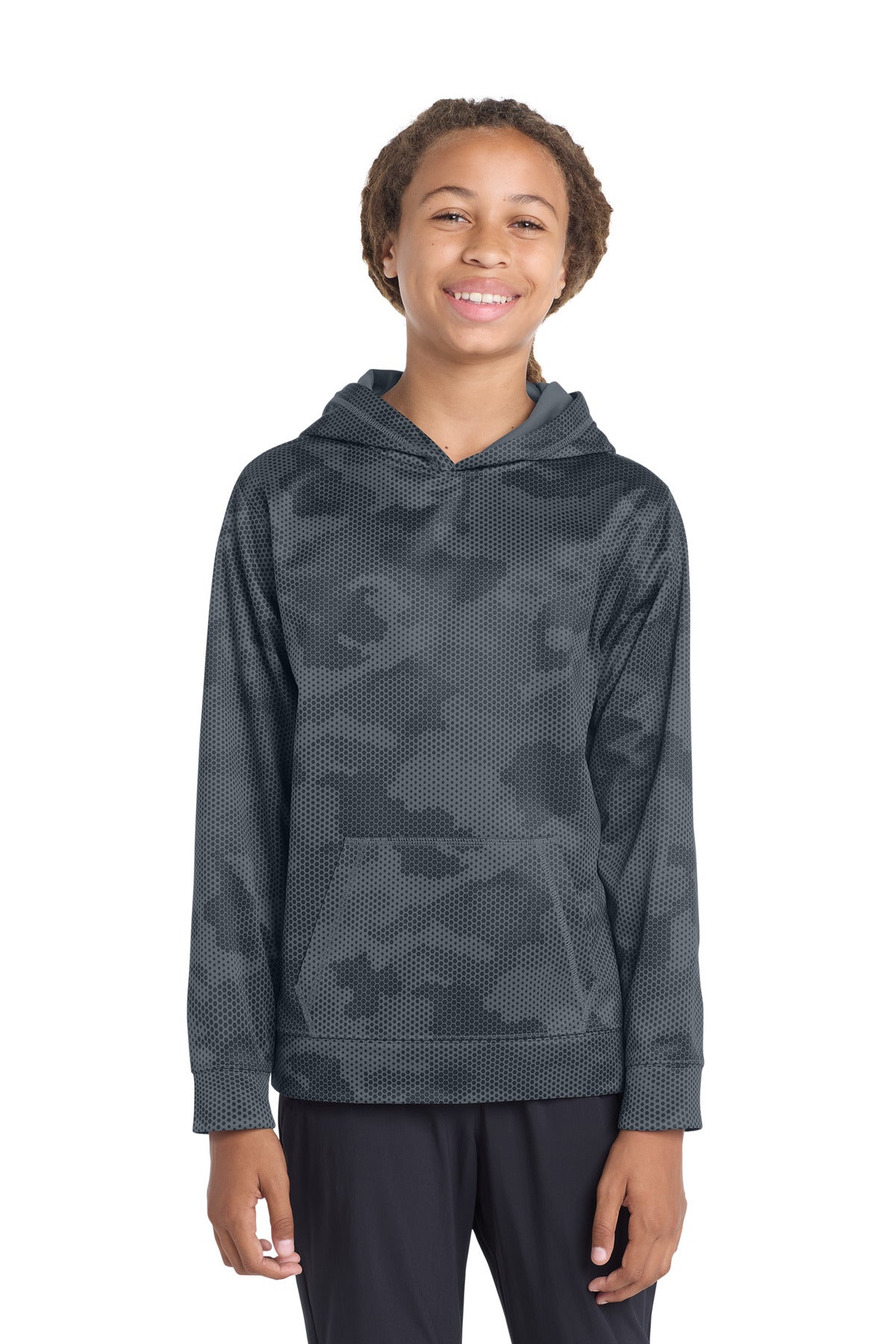 Sport-Tek ®  Youth Sport-Wick ®  CamoHex Fleece Hooded Pullover.  YST240